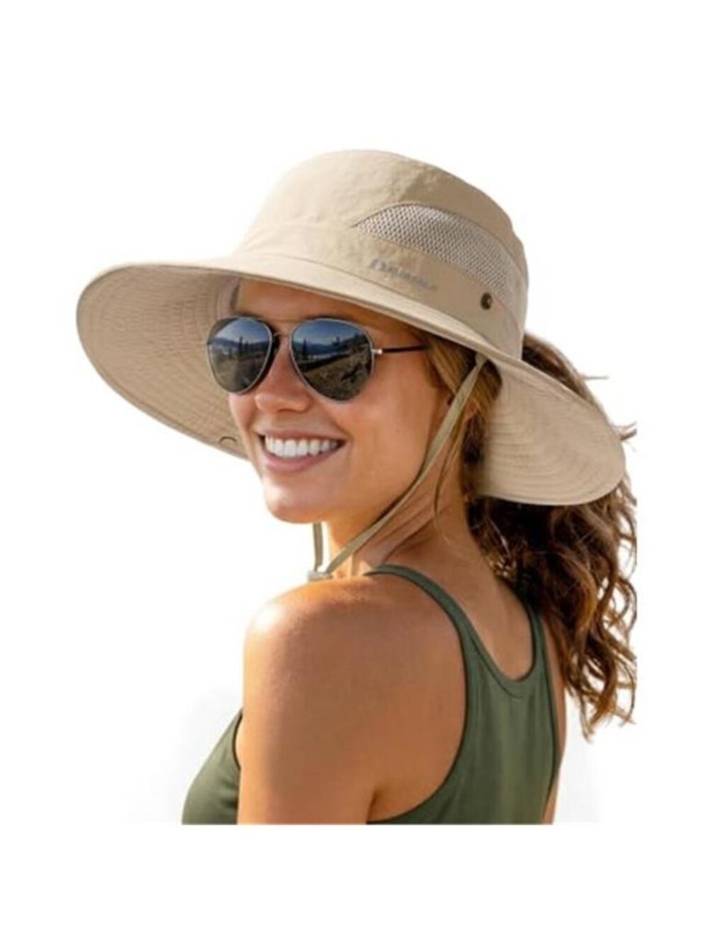 Womens Sun Hat with Ponytail Hole Beach Hiking Summer Wide Brim UPF 50+